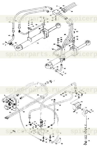 Left steering cylinder (9F850-54A250000A0) на 9F653-54A000000A0  Steering hydraulic system