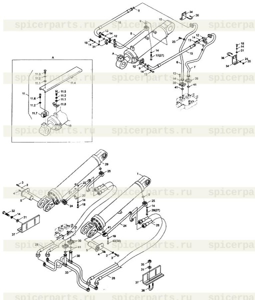 Small cavity pin shaft assembly of lifting arm cylinder (9F85O-55A020000A0) на 9F653-55A000000A0  Working cylinder system