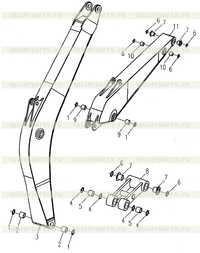 Стрела, рукоять ковша и шатунный механизм Стрела, рукоять ковша и шатунный механизм