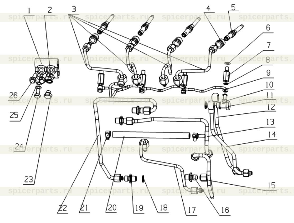 Pipe parts from filter to oil injector