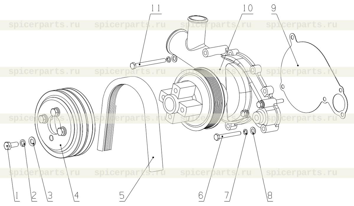 Water pump additional belt pulley